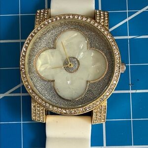 Working- new battery-Gold and White Watch with Crystal Accents